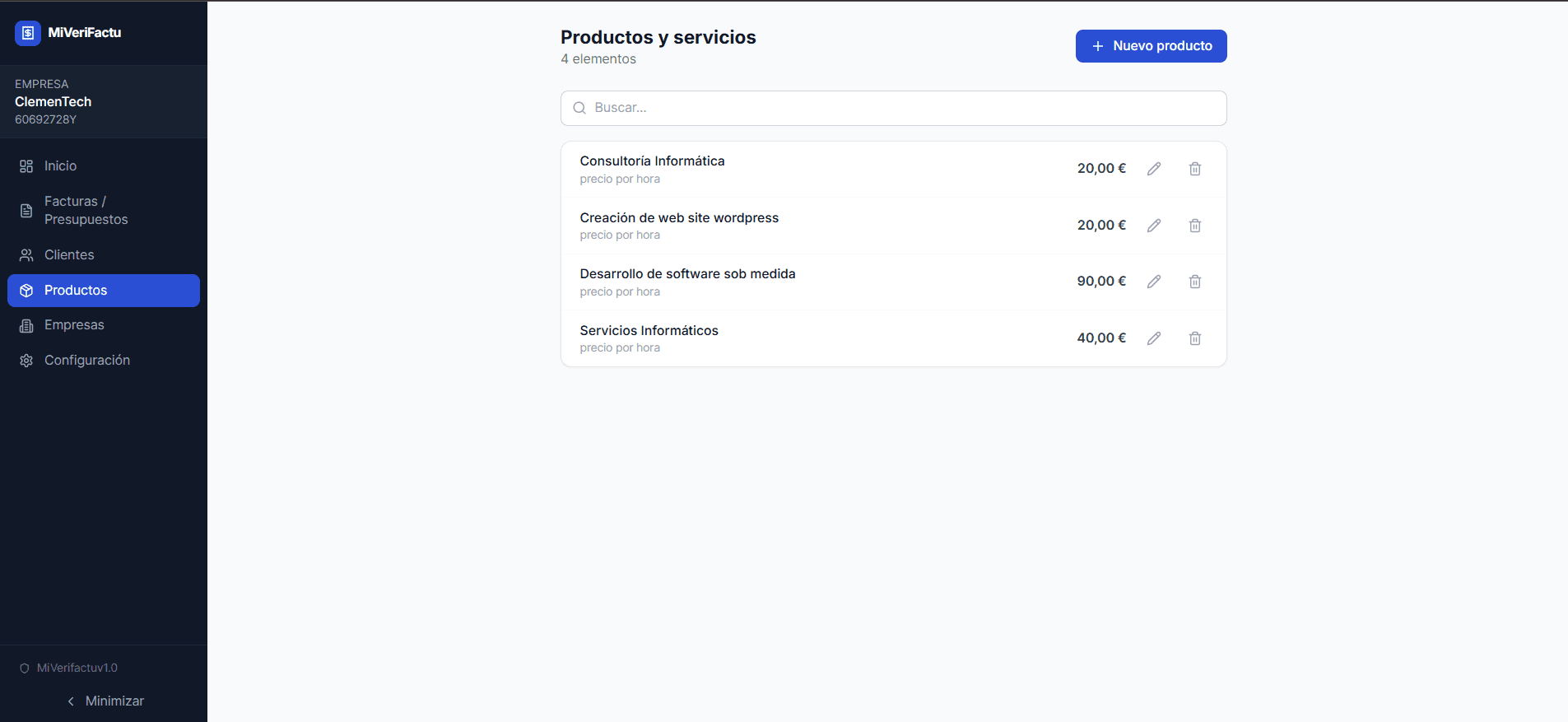 Catálogo de productos y servicios